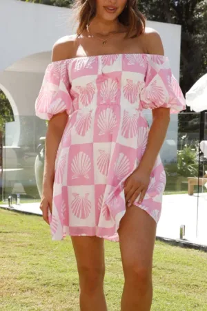 Pink Shell Print Mini Dress