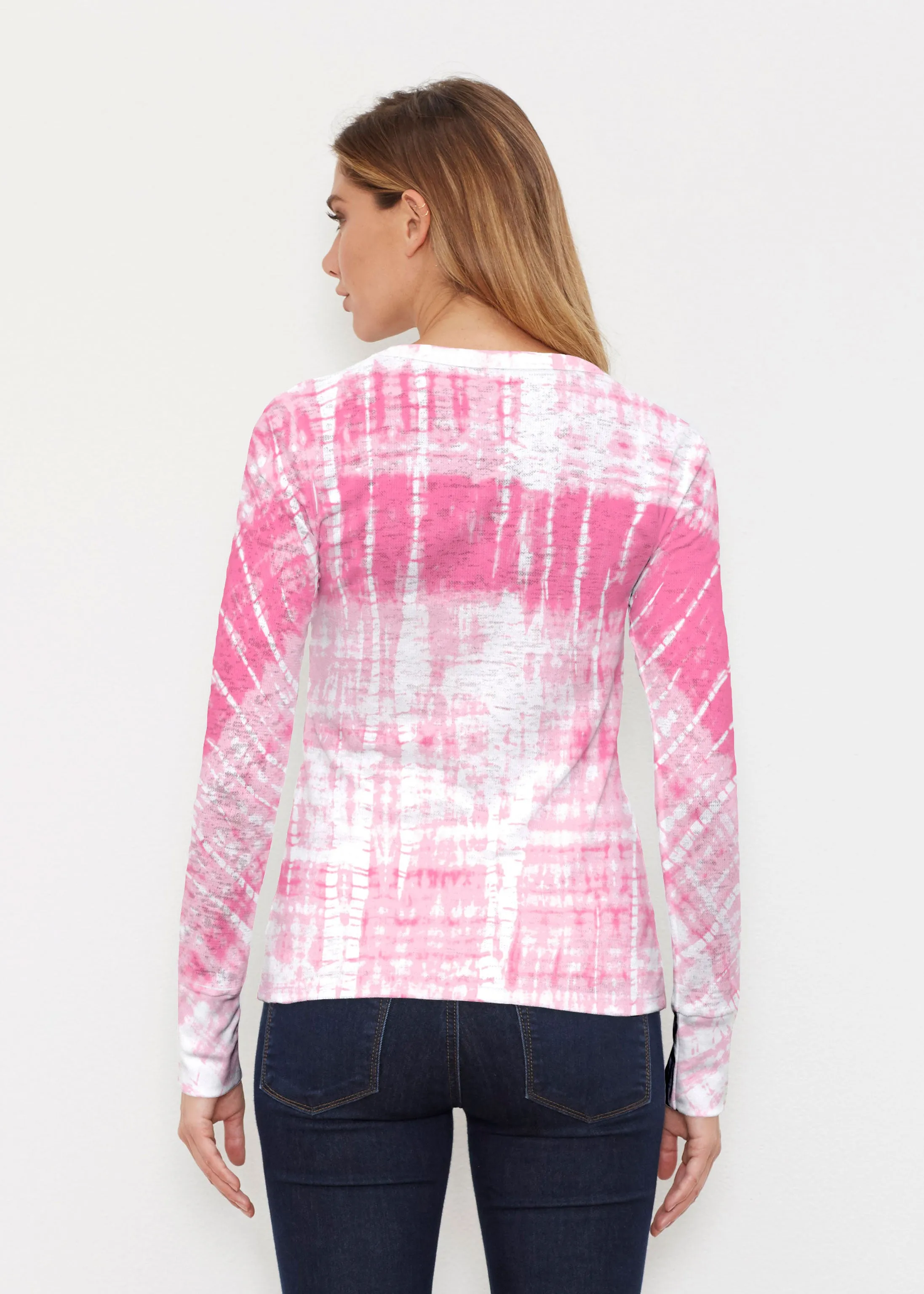 Pink Tie Dye (14254) ~ Thermal Long Sleeve Crew Shirt