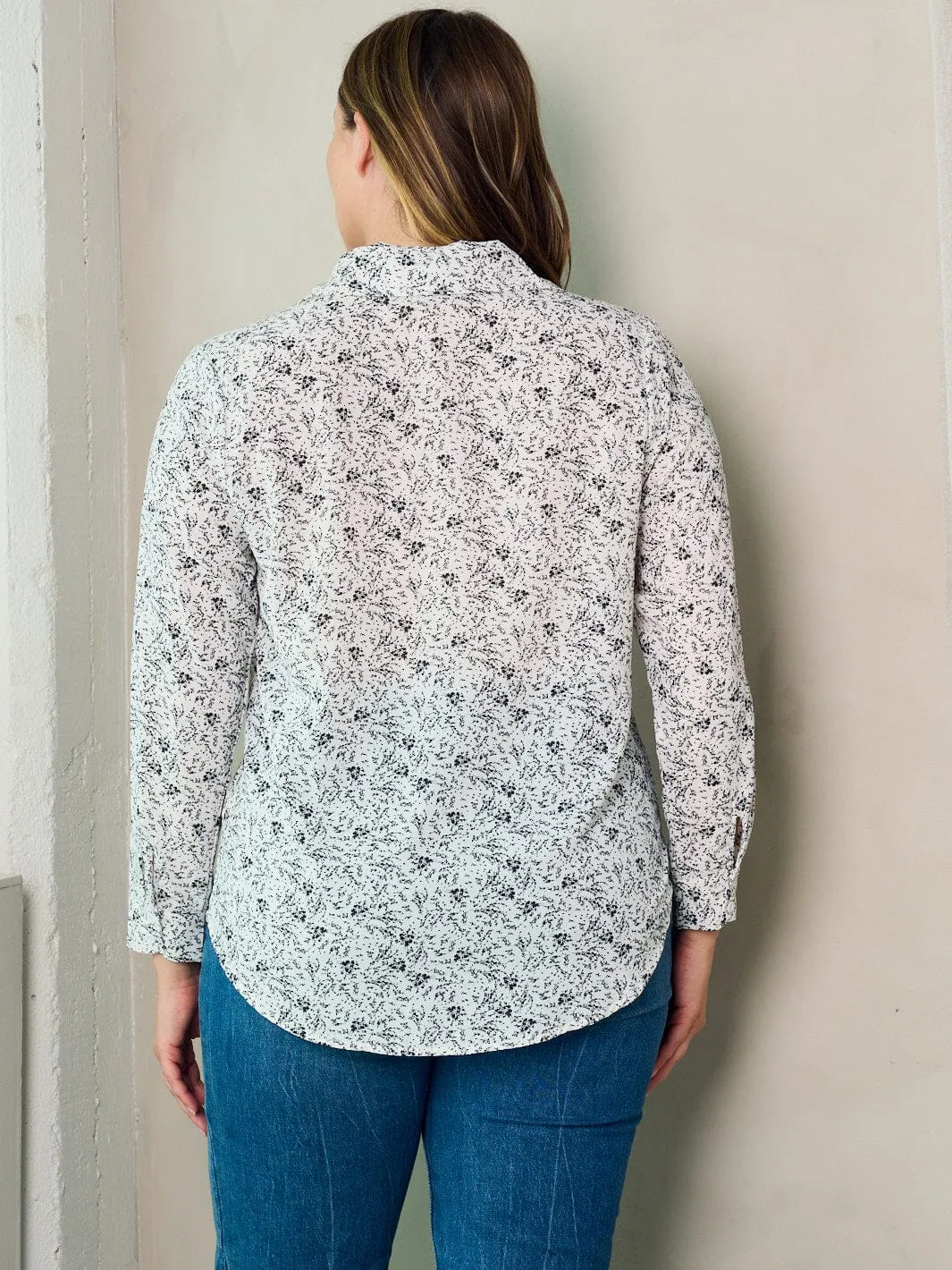 PLUS SIZE LONG SLEEVE BUTTON UP FLORAL BLOUSE TOP