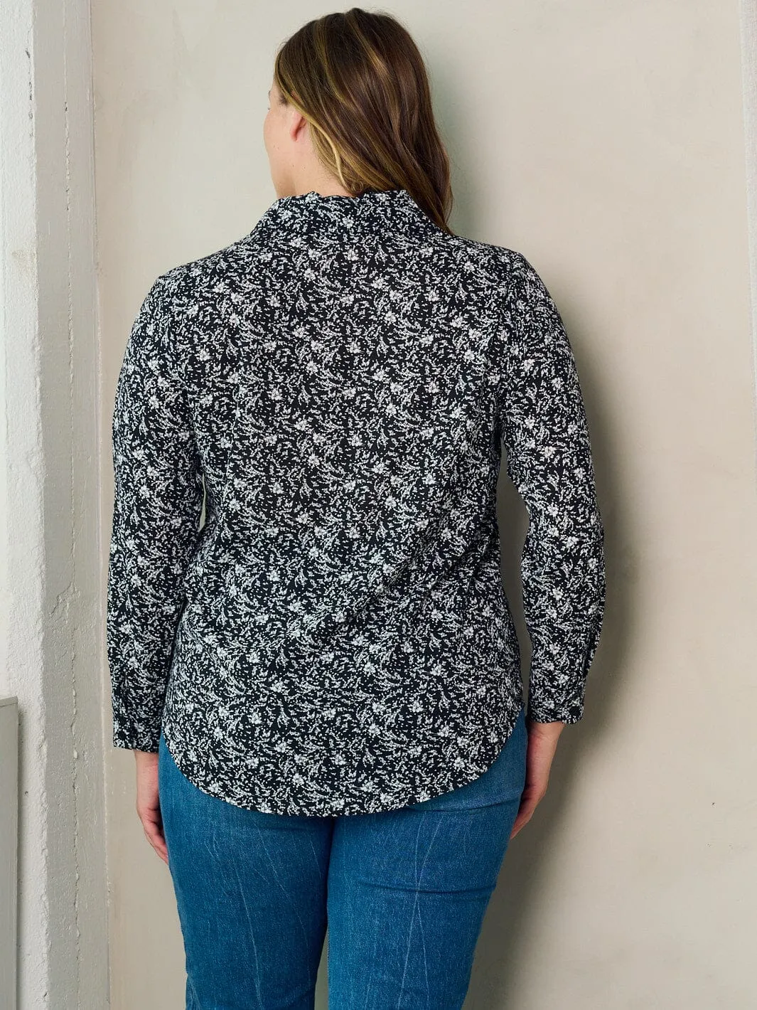 PLUS SIZE LONG SLEEVE BUTTON UP FLORAL BLOUSE TOP