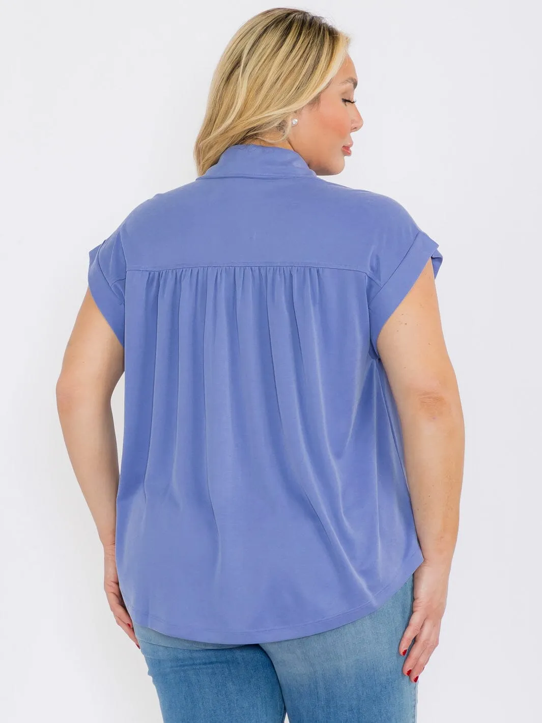 PLUS SIZE SHORT BUTTON UP BLOUSE TOP