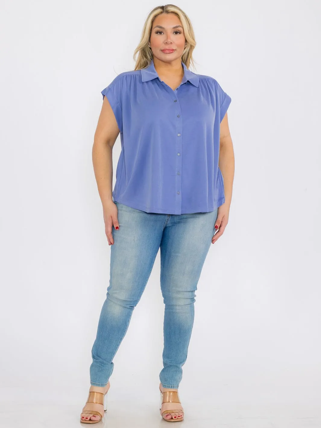 PLUS SIZE SHORT BUTTON UP BLOUSE TOP