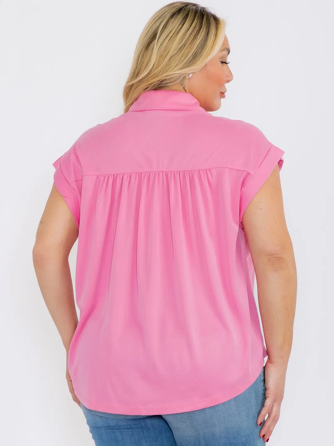 PLUS SIZE SHORT BUTTON UP BLOUSE TOP