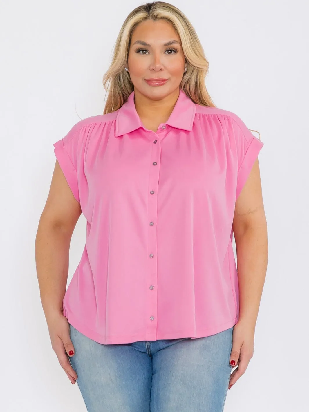PLUS SIZE SHORT BUTTON UP BLOUSE TOP