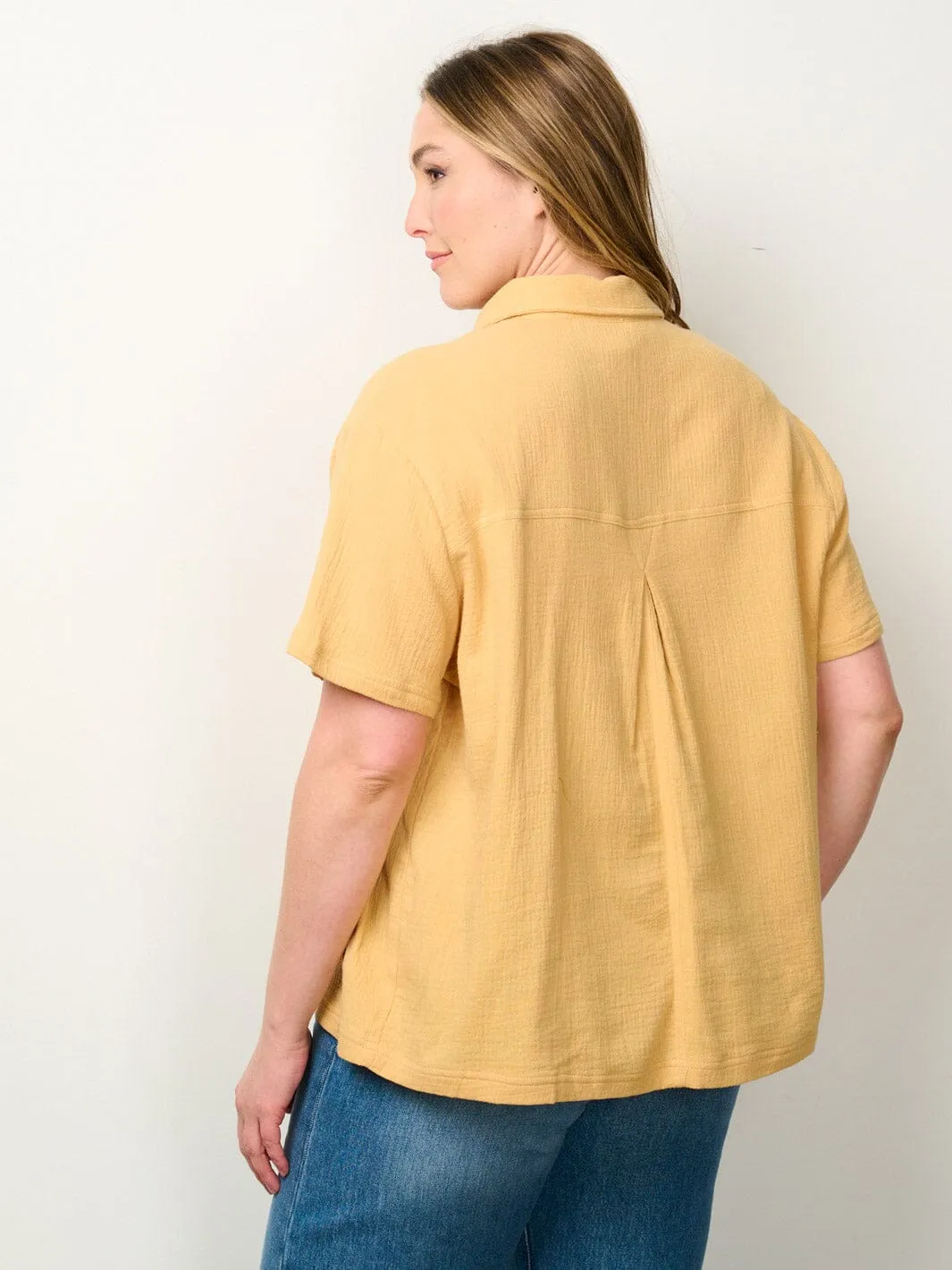 PLUS SIZE SHORT SLEEVE BUTTON UP BLOUSE TOP