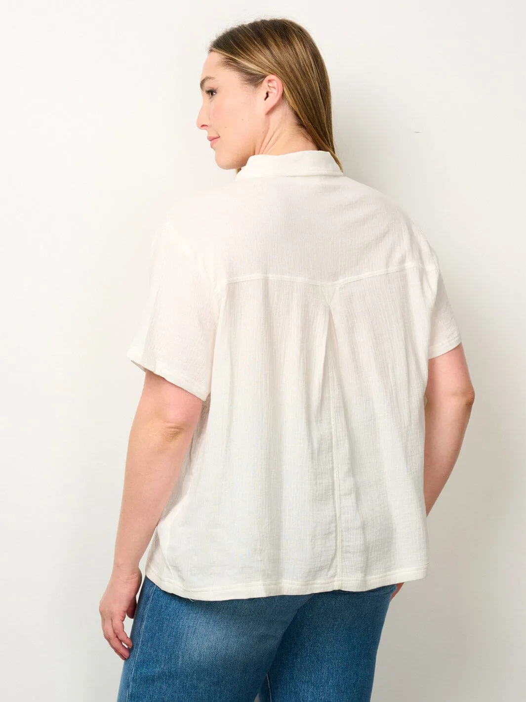 PLUS SIZE SHORT SLEEVE BUTTON UP BLOUSE TOP