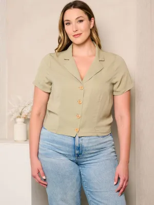 PLUS SIZE SHORT SLEEVE BUTTON UP BLOUSE TOP