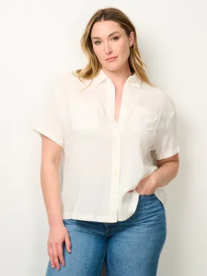 PLUS SIZE SHORT SLEEVE BUTTON UP BLOUSE TOP