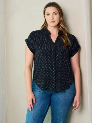 PLUS SIZE SHORT SLEEVE BUTTON UP POLKA DOTS BLOUSE TOP