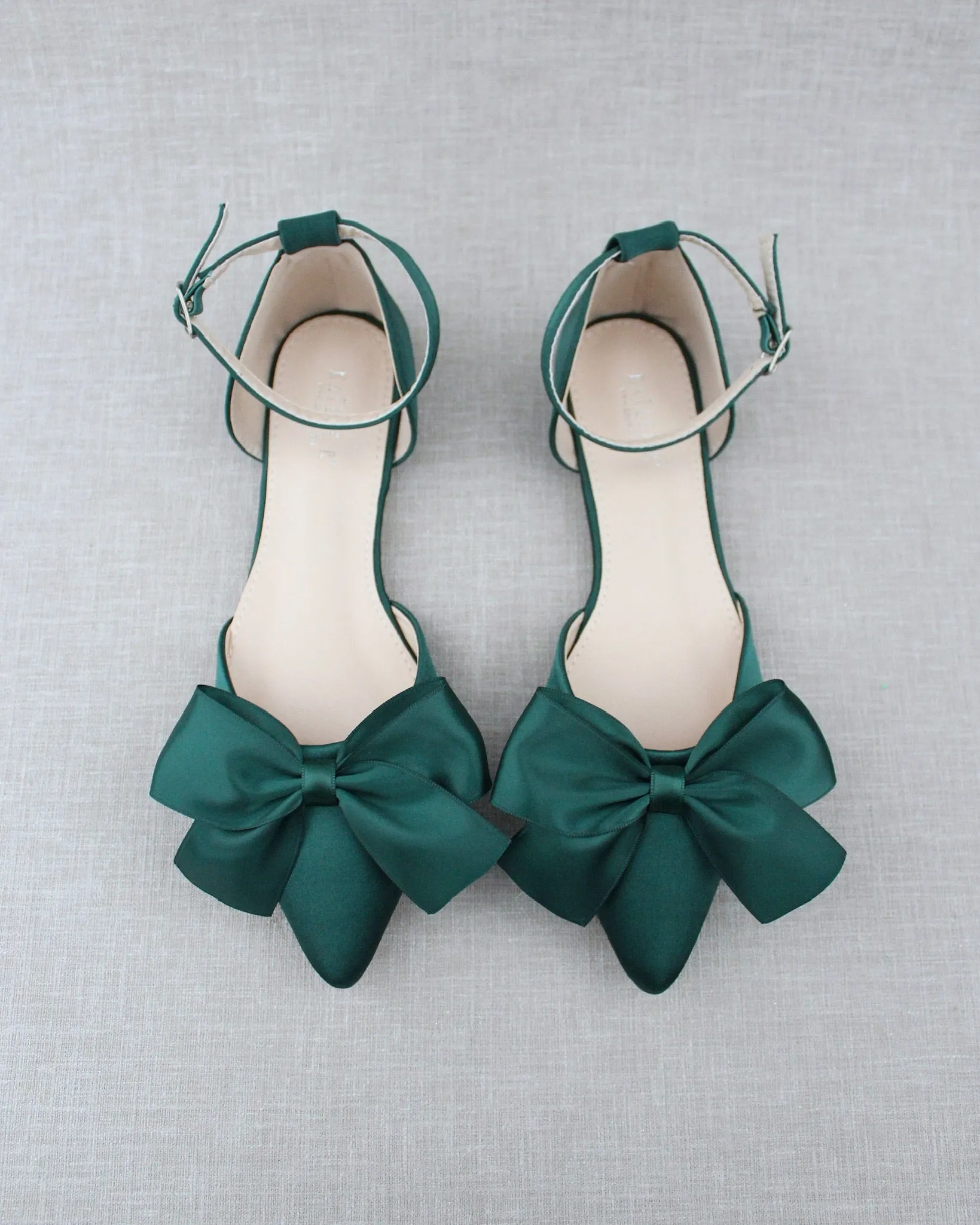 Pointy Toe Flats with Front Satin Bow