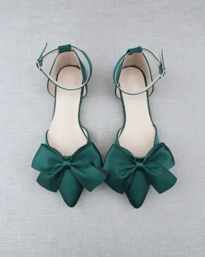 Pointy Toe Flats with Front Satin Bow