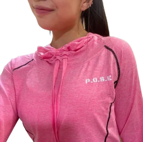 P.O.S.E Comfort Long Sleeve Gym Sports Top with Hoodie