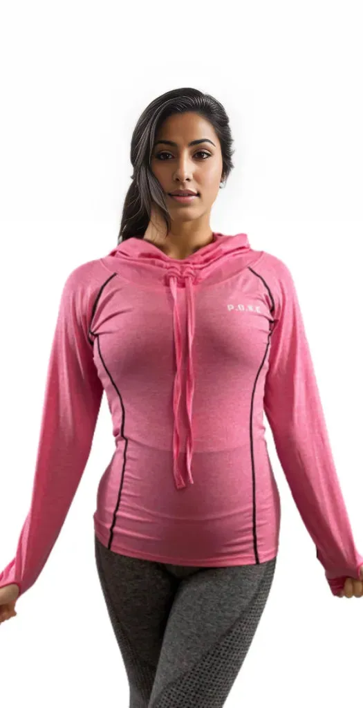 P.O.S.E Comfort Long Sleeve Gym Sports Top with Hoodie