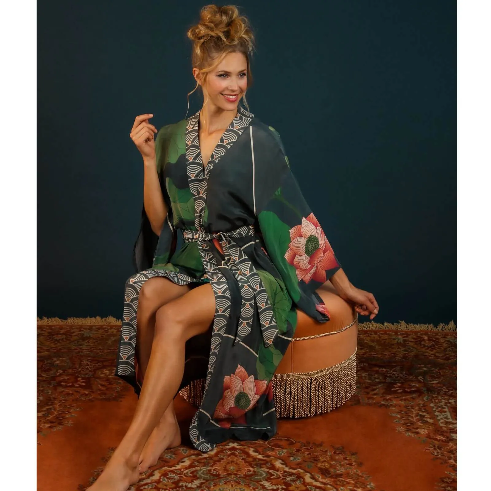 Powder Crane At Sunrise Luxury Kimono Gown
