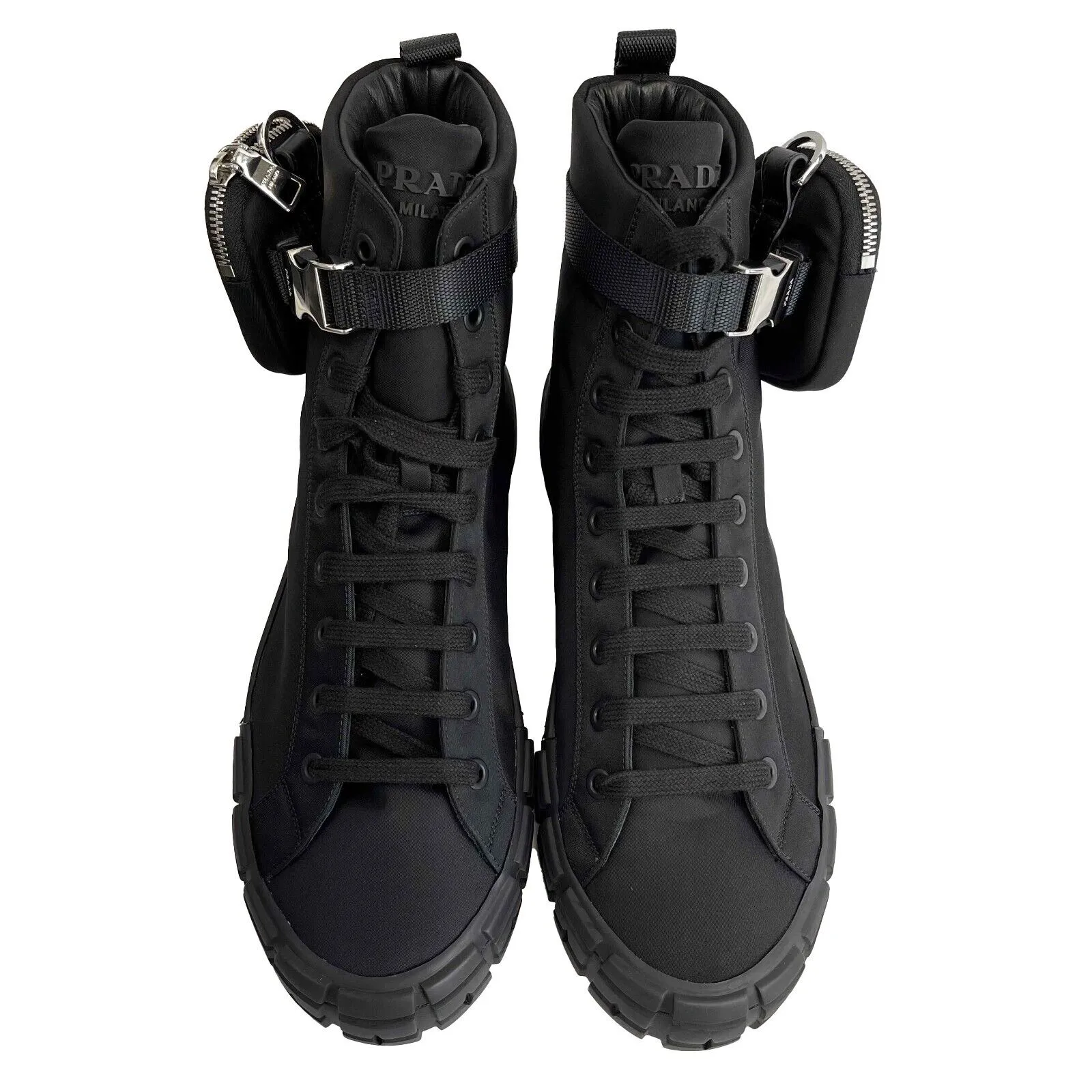 Prada - Wheel Nylon Black Zip Pouch High Top Sneakers - Size 12