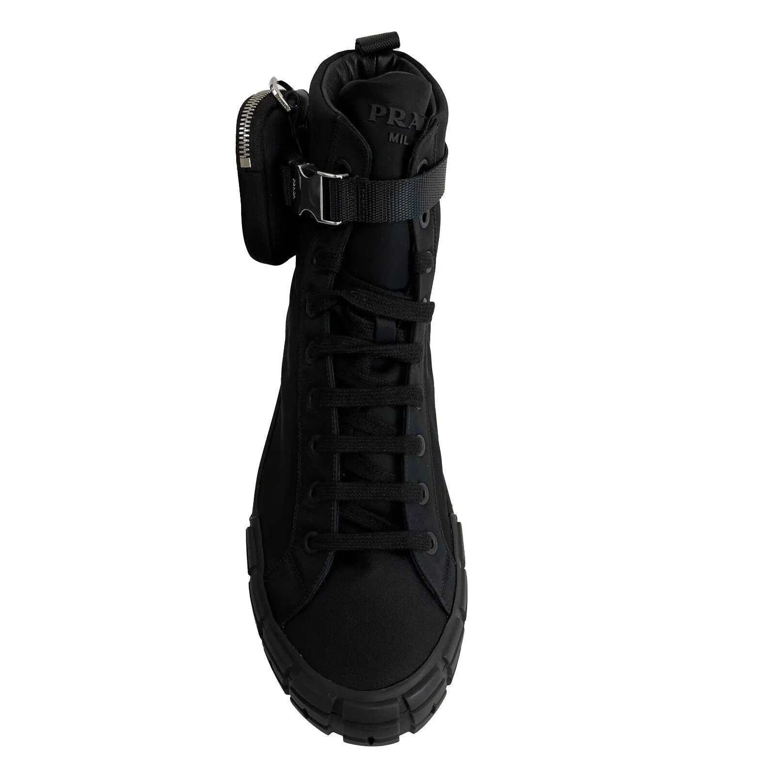 Prada - Wheel Nylon Black Zip Pouch High Top Sneakers - Size 12
