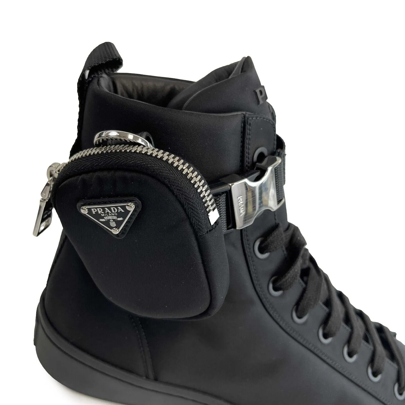 Prada - Wheel Nylon Black Zip Pouch High Top Sneakers - Size 12