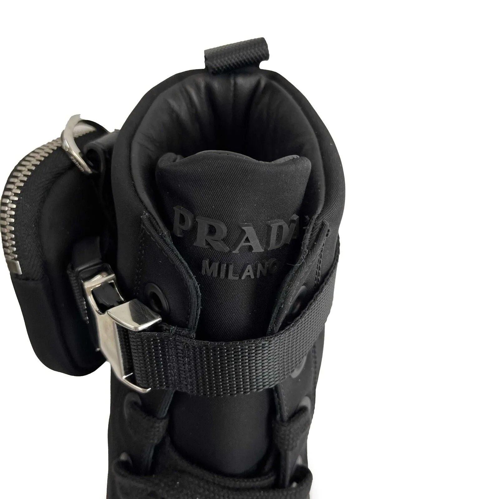 Prada - Wheel Nylon Black Zip Pouch High Top Sneakers - Size 12
