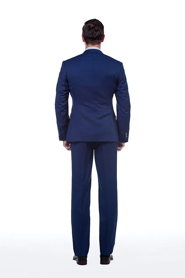 Premium Peak Lapel Navy Blue Three Piece Suits for Men with Double Breasted Vest