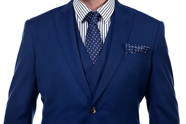 Premium Peak Lapel Navy Blue Three Piece Suits for Men with Double Breasted Vest