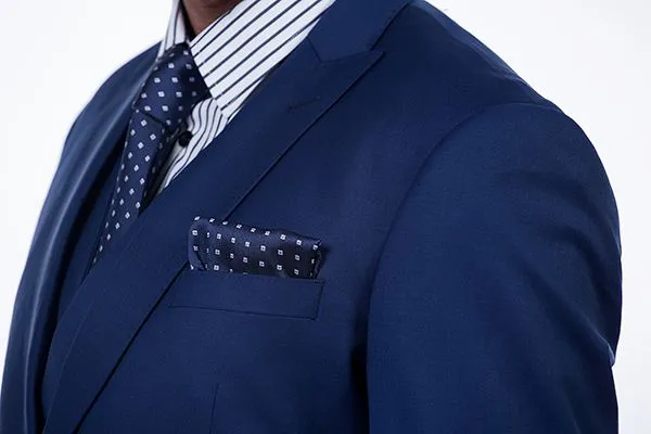 Premium Peak Lapel Navy Blue Three Piece Suits for Men with Double Breasted Vest