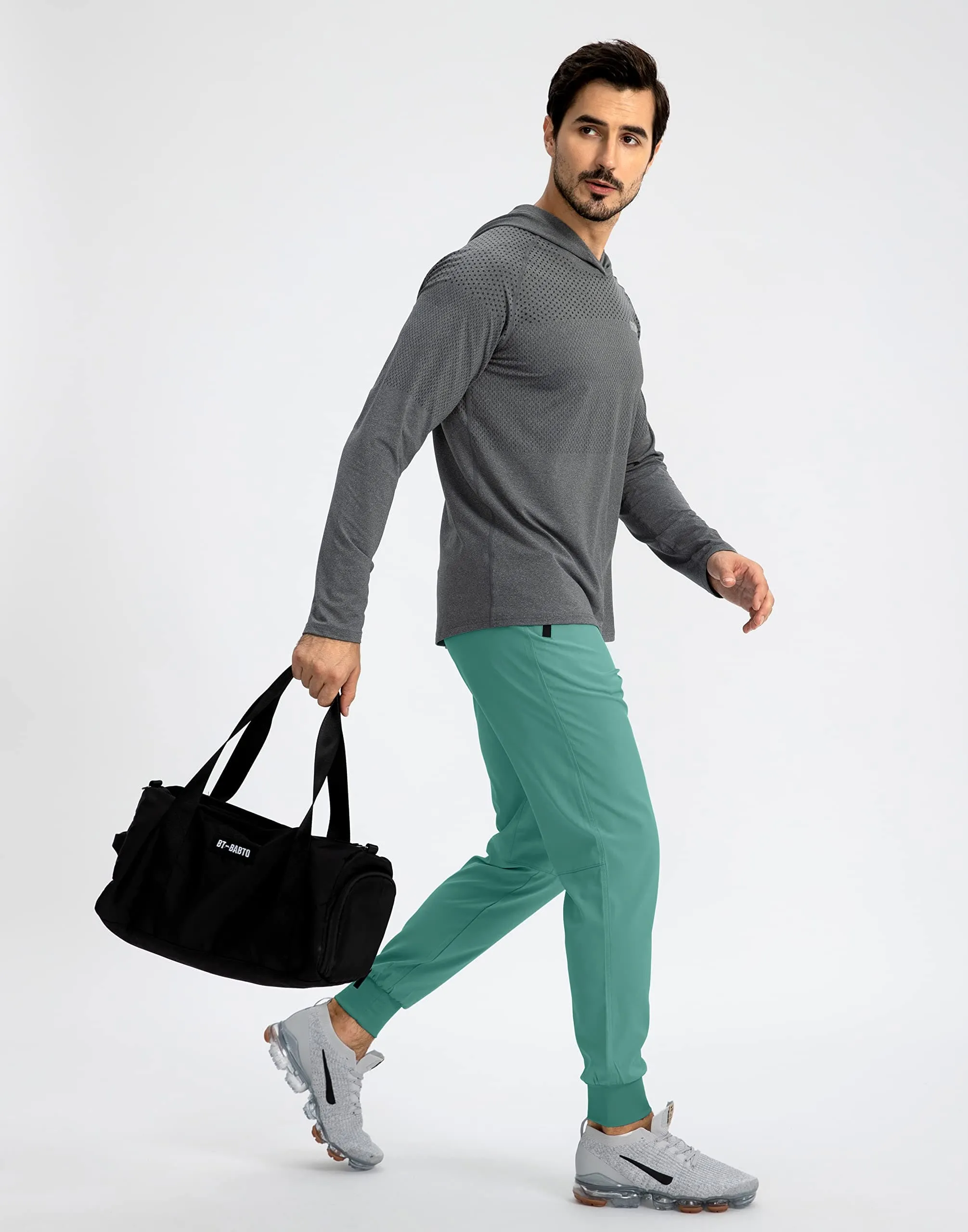 Pudolla Men's Lightweight Jogger Pants Workout Running Tapered Joggers for Men with Zipper Pockets for Athletic Travel Casual(Tea Green)