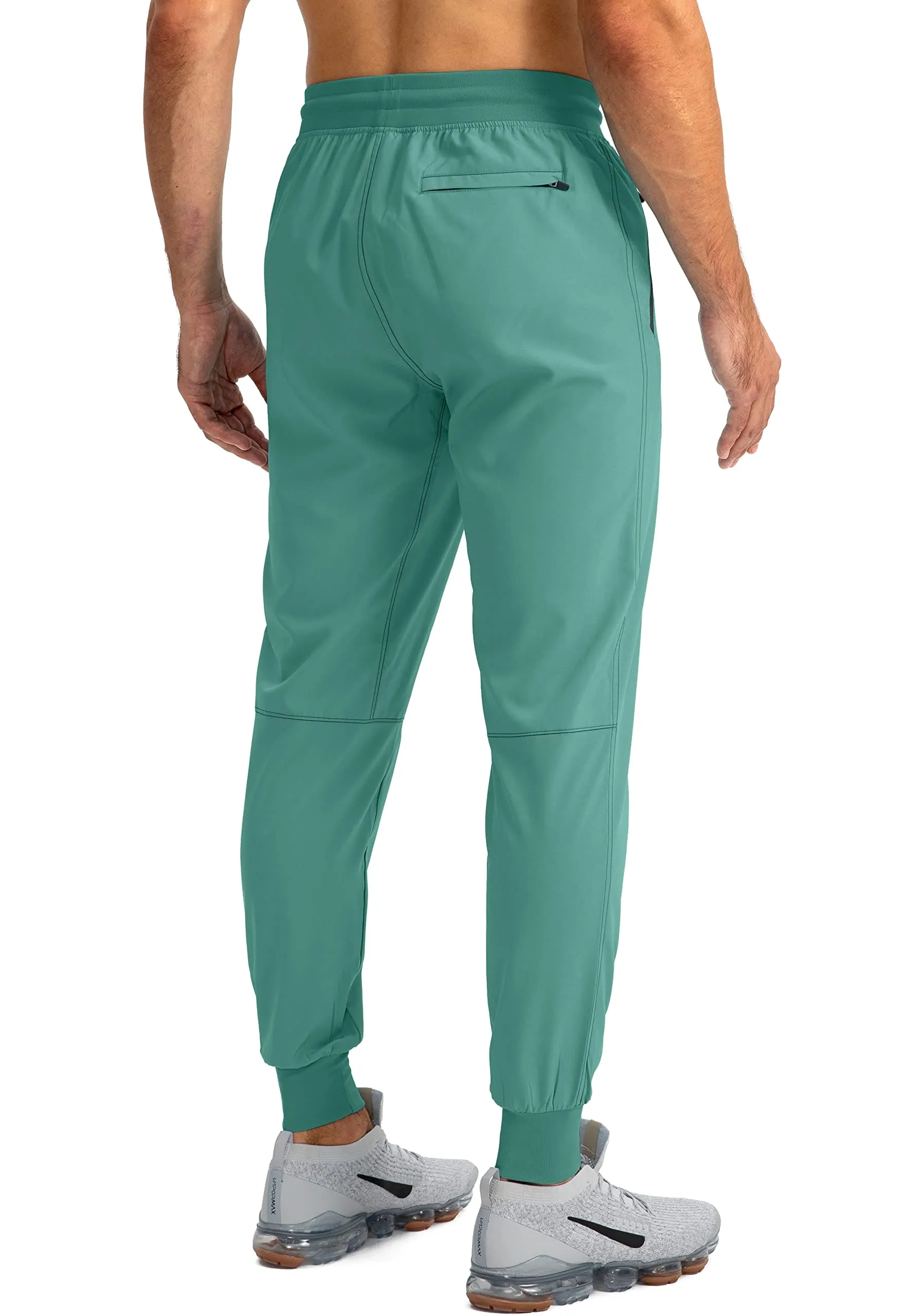 Pudolla Men's Lightweight Jogger Pants Workout Running Tapered Joggers for Men with Zipper Pockets for Athletic Travel Casual(Tea Green)