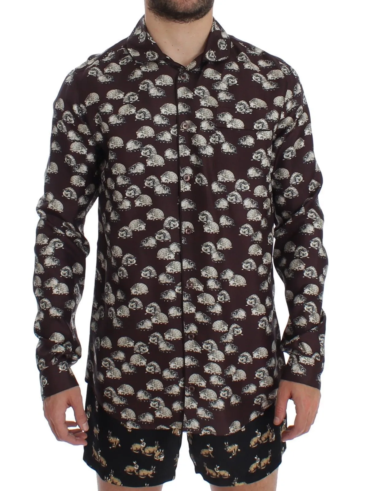 Purple Hedgehog SILK Pajama Shirt Sleepwear