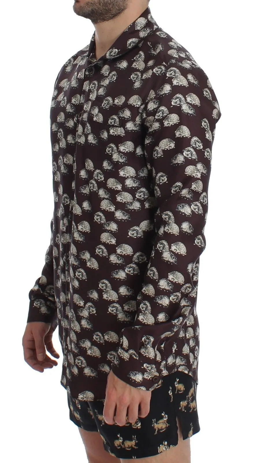 Purple Hedgehog SILK Pajama Shirt Sleepwear