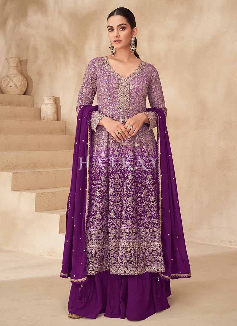 Purple Ombré Slit Style Anarkali Lehenga