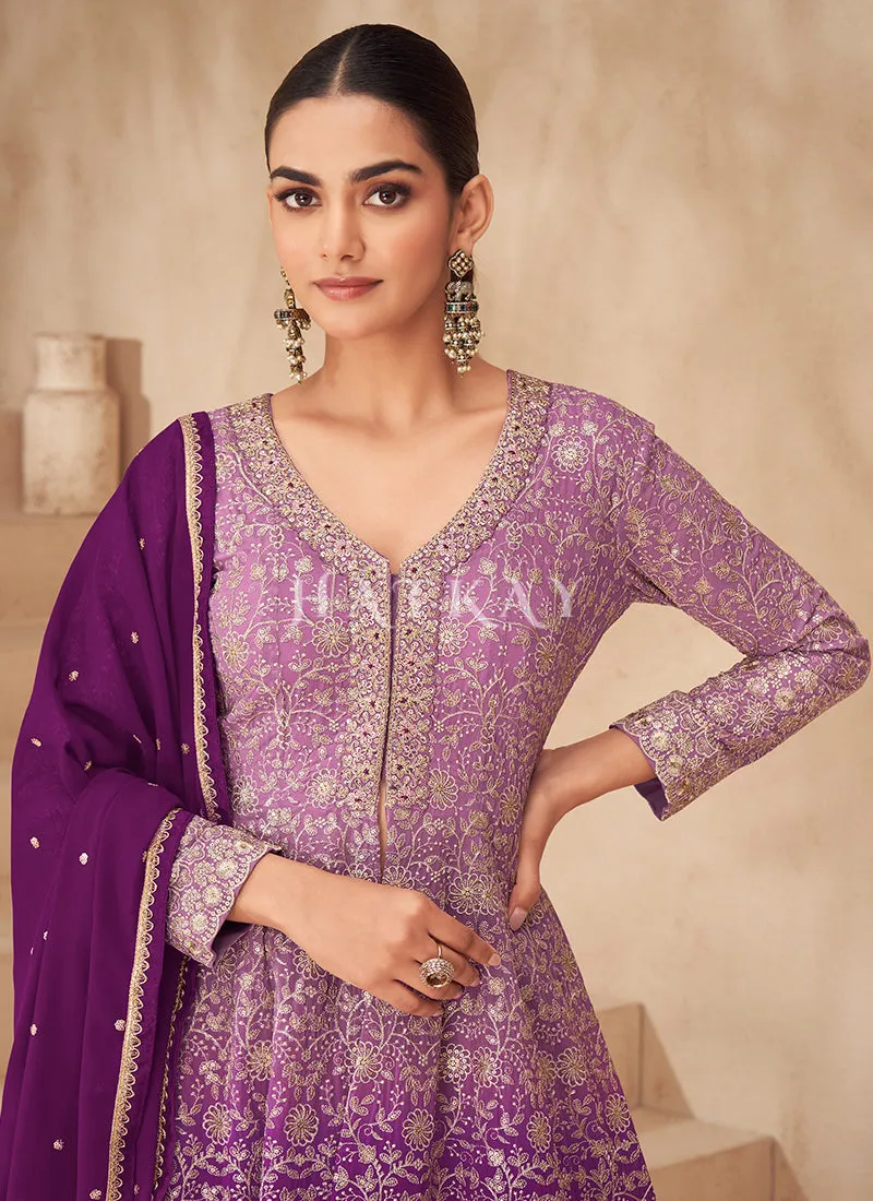 Purple Ombré Slit Style Anarkali Lehenga