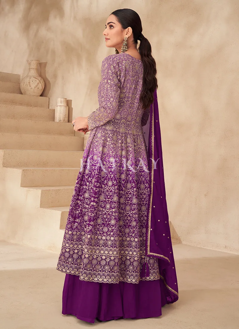 Purple Ombré Slit Style Anarkali Lehenga
