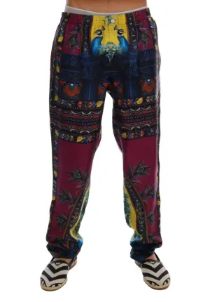 Purple Peacock Print SILK Pajama Pants