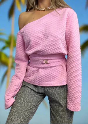 Quilted Cinch Waist Sweatshirt Sugar Pink