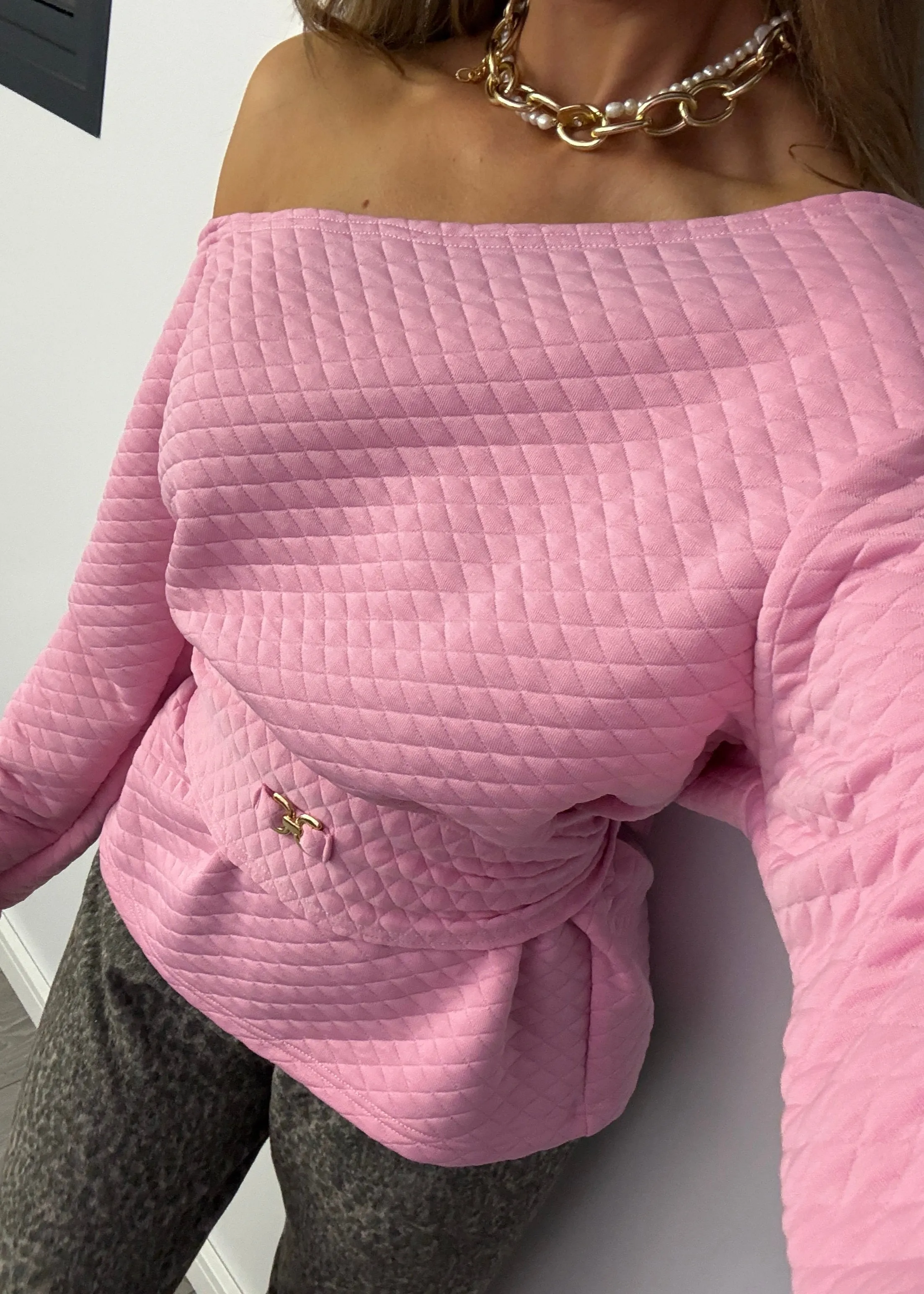 Quilted Cinch Waist Sweatshirt Sugar Pink