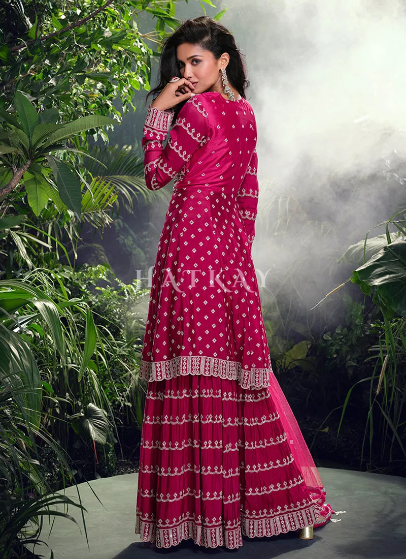 Rani Pink Embroidery Gharara Style Suit