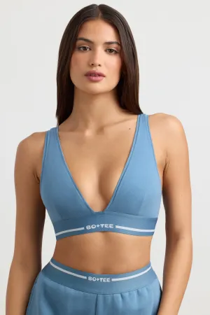 Recreation - Plunge-Neck Sports Bra in Steel Blue