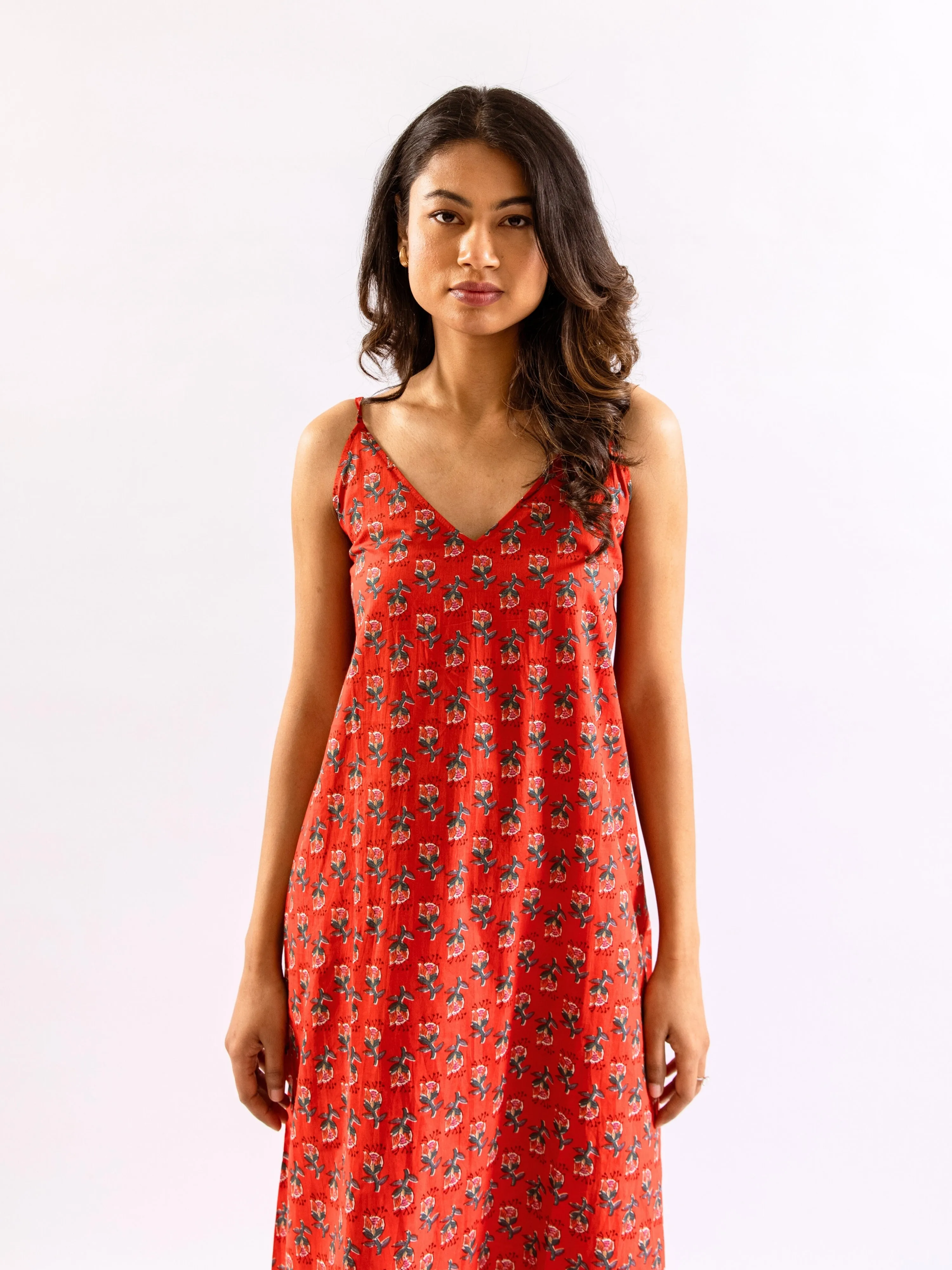 Red Lazy Daisy Pure Cotton V neck Sleepwear Robe Set