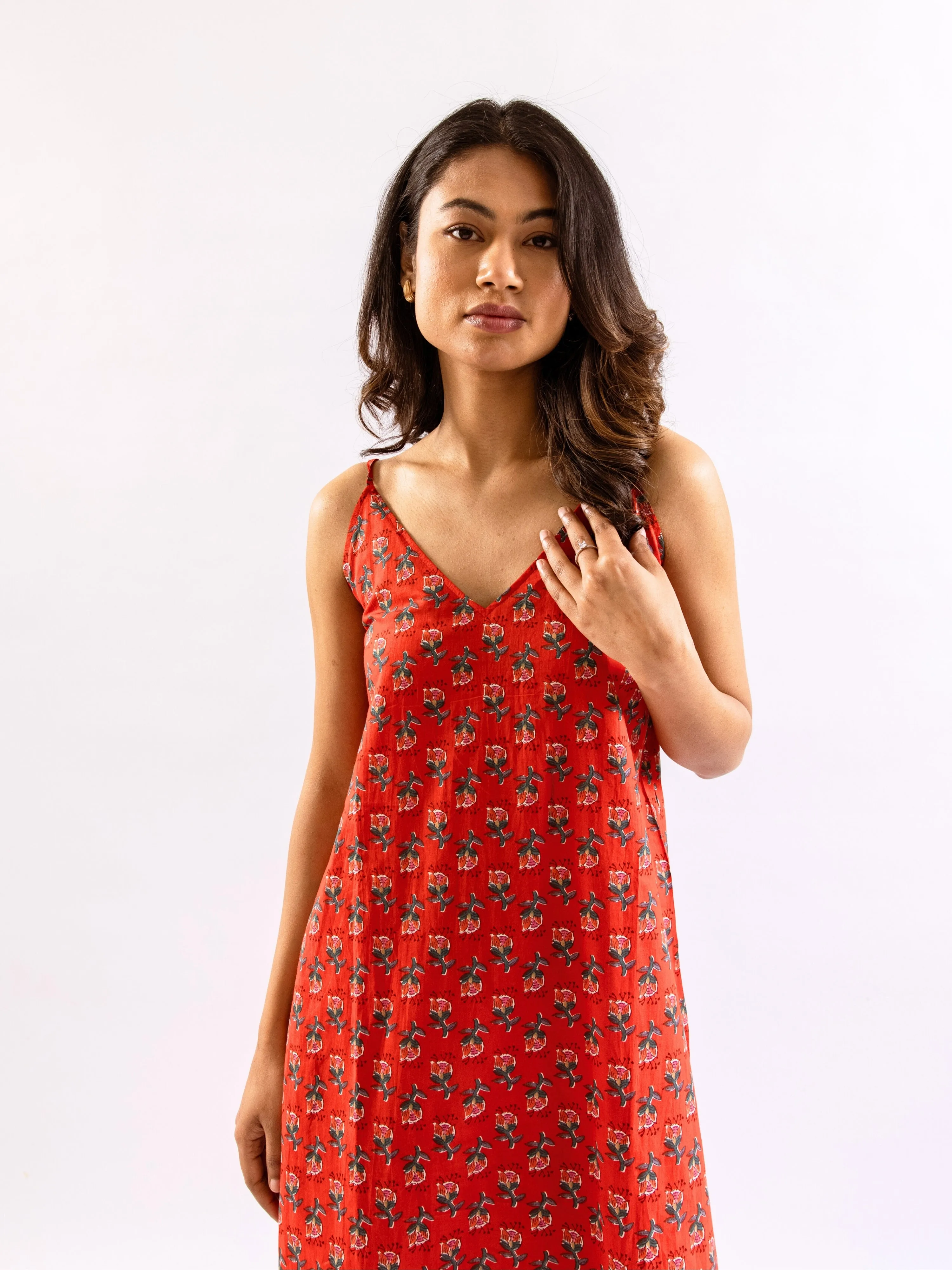 Red Lazy Daisy Pure Cotton V neck Sleepwear Robe Set