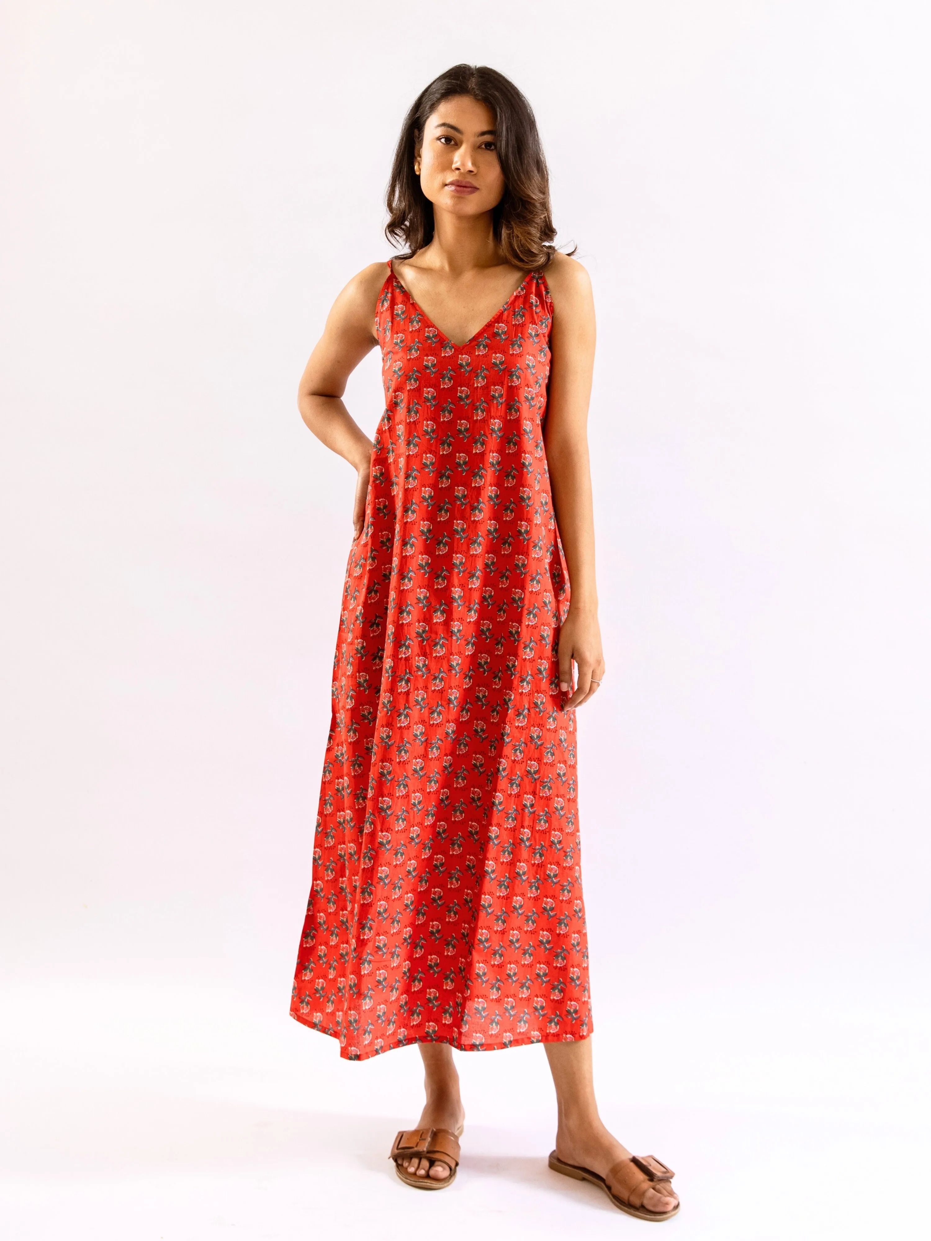 Red Lazy Daisy Pure Cotton V neck Sleepwear Robe Set