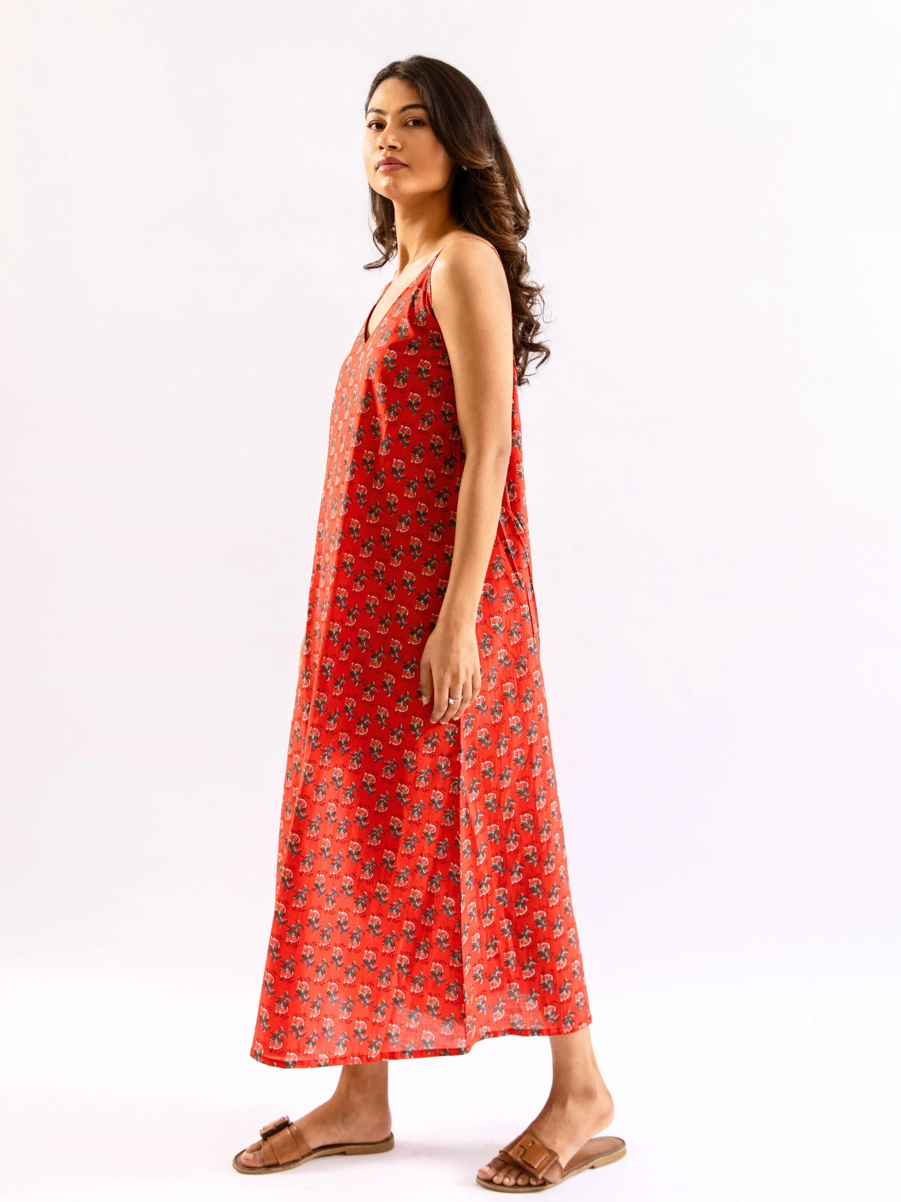 Red Lazy Daisy Pure Cotton V neck Sleepwear Robe Set