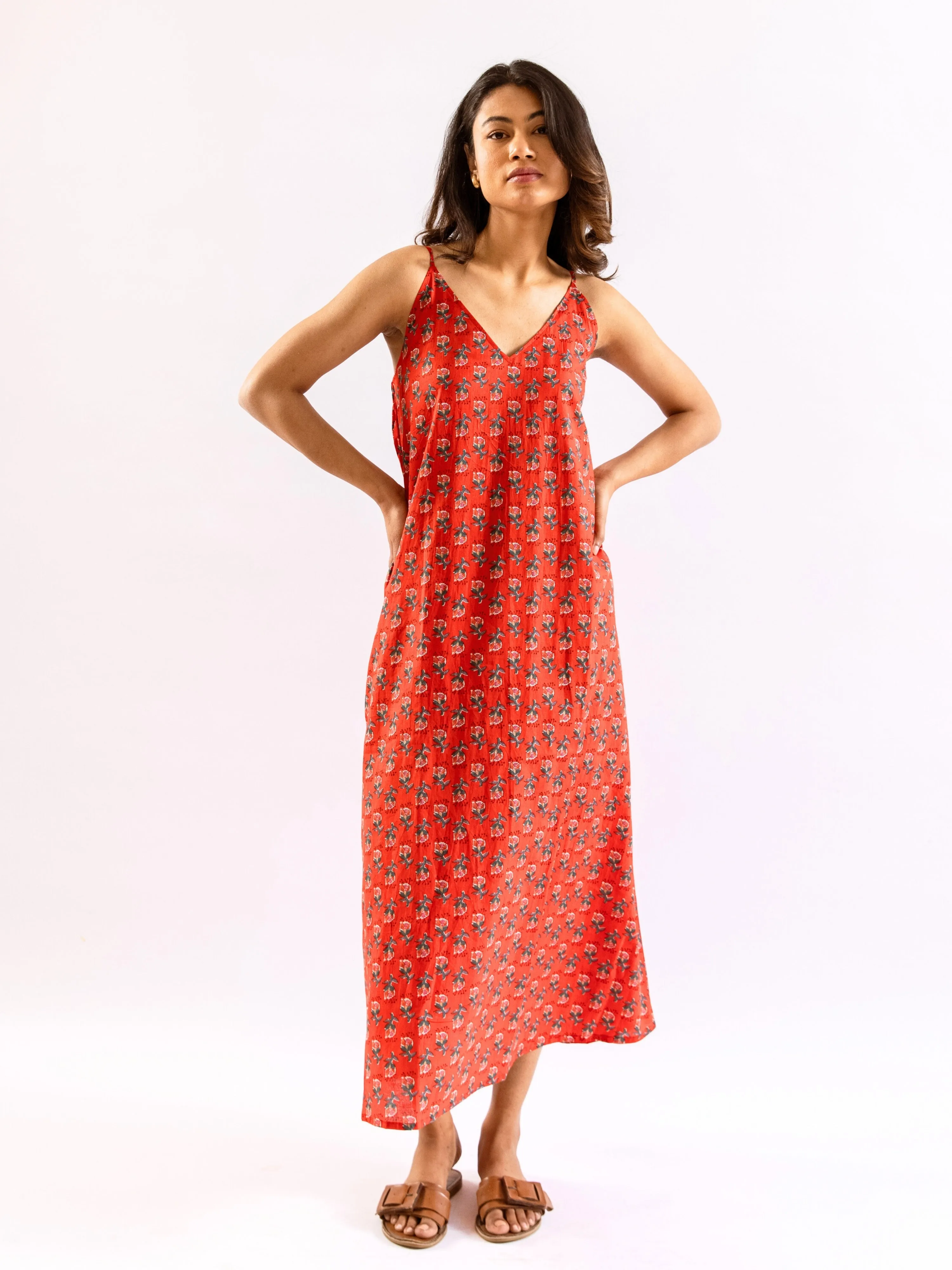 Red Lazy Daisy Pure Cotton V neck Sleepwear Robe Set