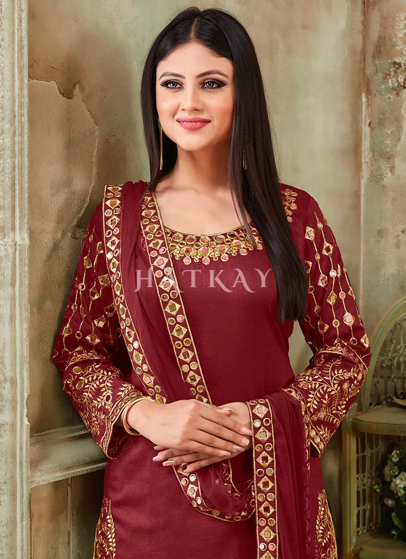 Red Mirror Work Punjabi Patiala Salwar Suit