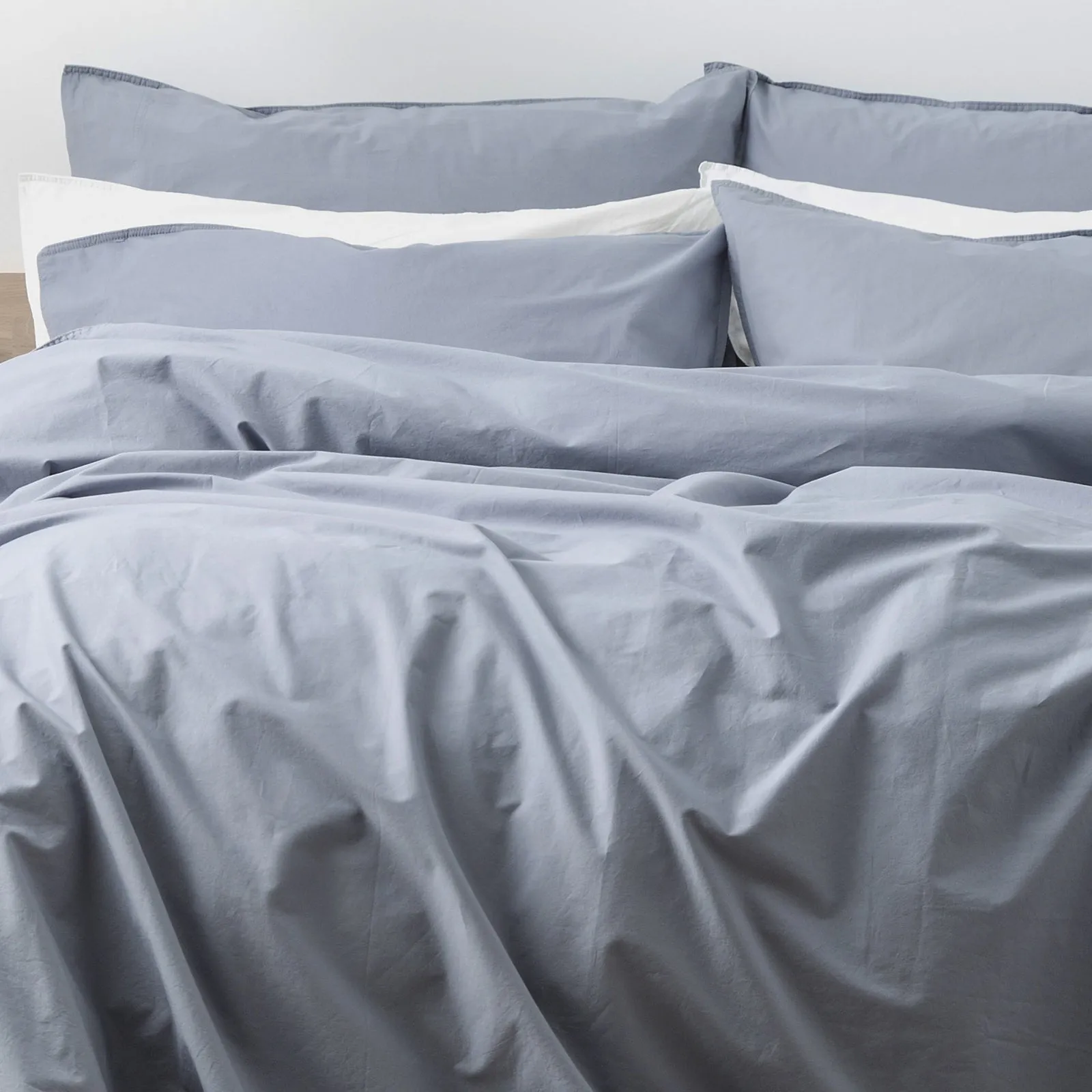 Renee Taylor Helena Vintage Stone washed Quilt Cover Set - Dusty Blue