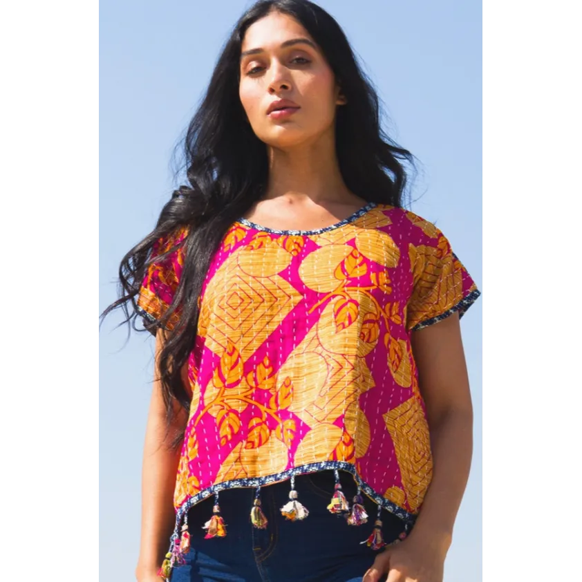 Reversible Tassel Kantha Top