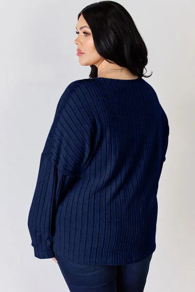Ribbed Half Button Long Sleeve- 5 Colors (Brick, Green, Peacock, Pink, Sky)