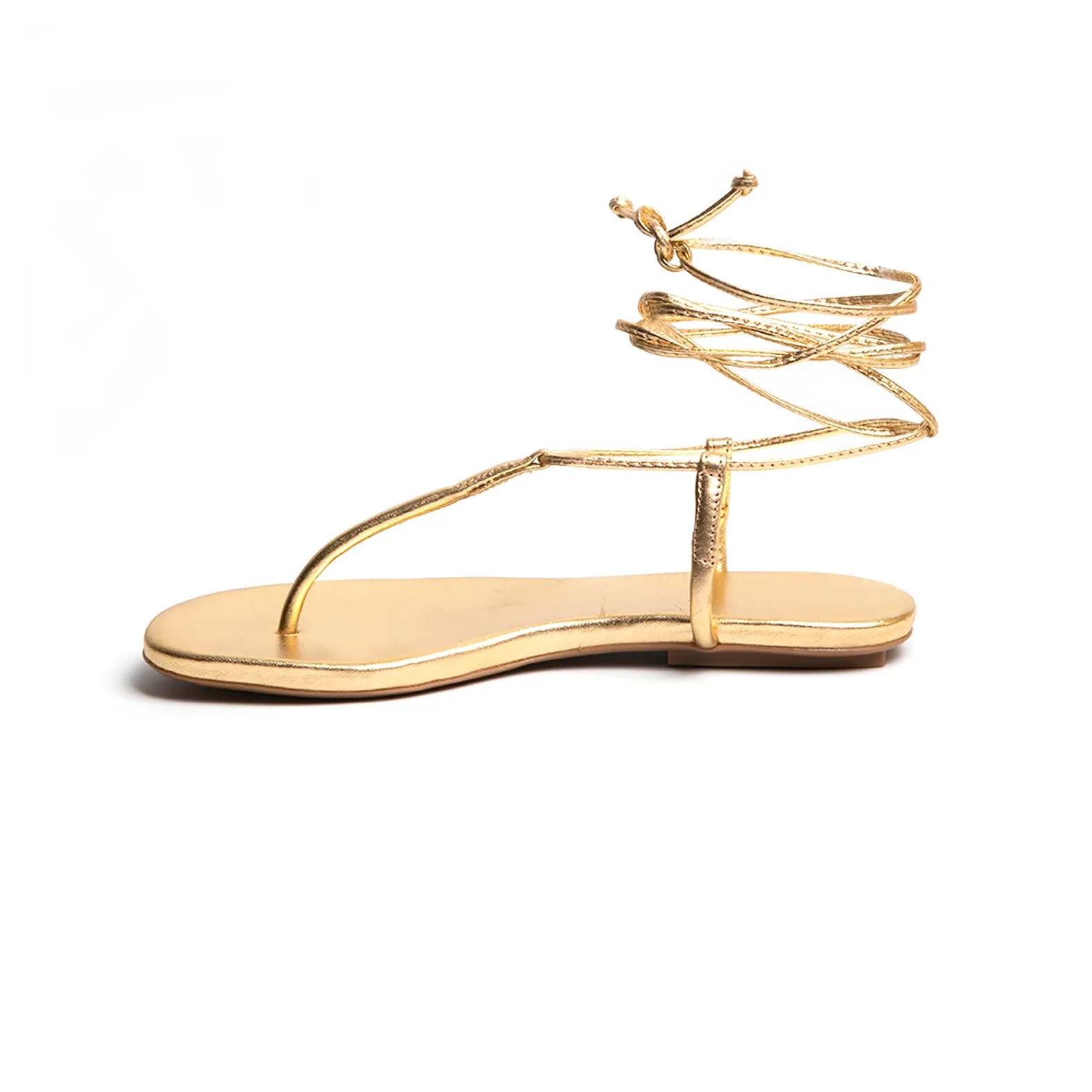Romana Lace Up Flat Leather Sandals - Gold