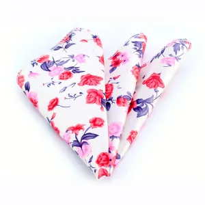 Rose White Floral Mens Pocket Square - Premium Silk Handkerchiefs for Suits