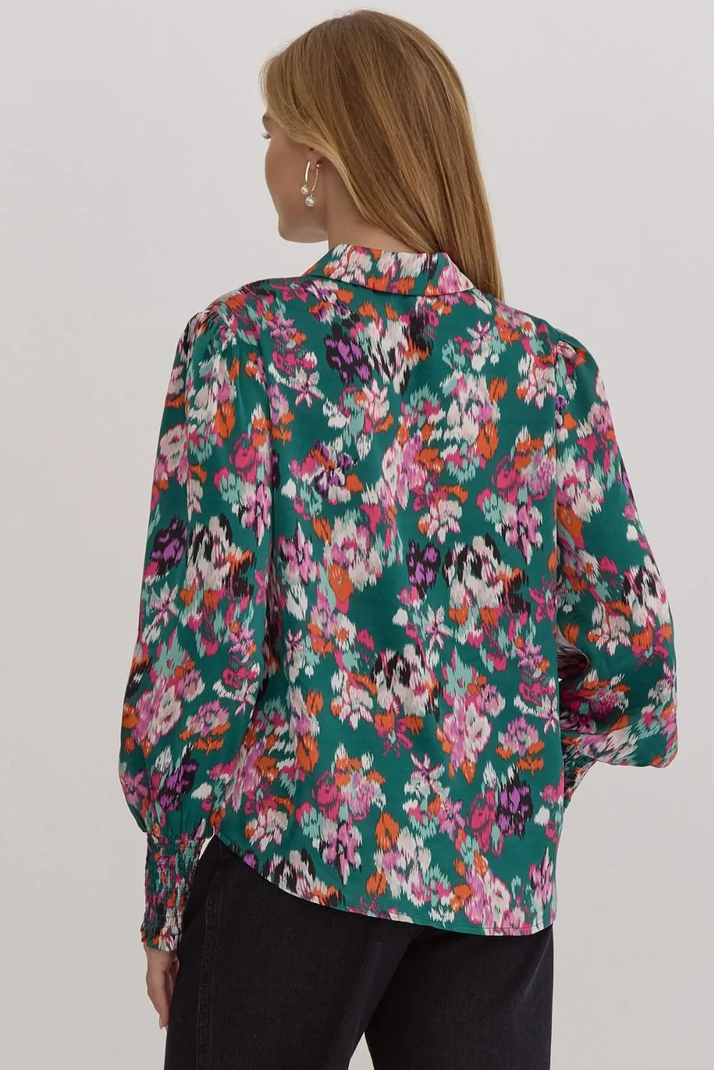 Satin Floral Button Up