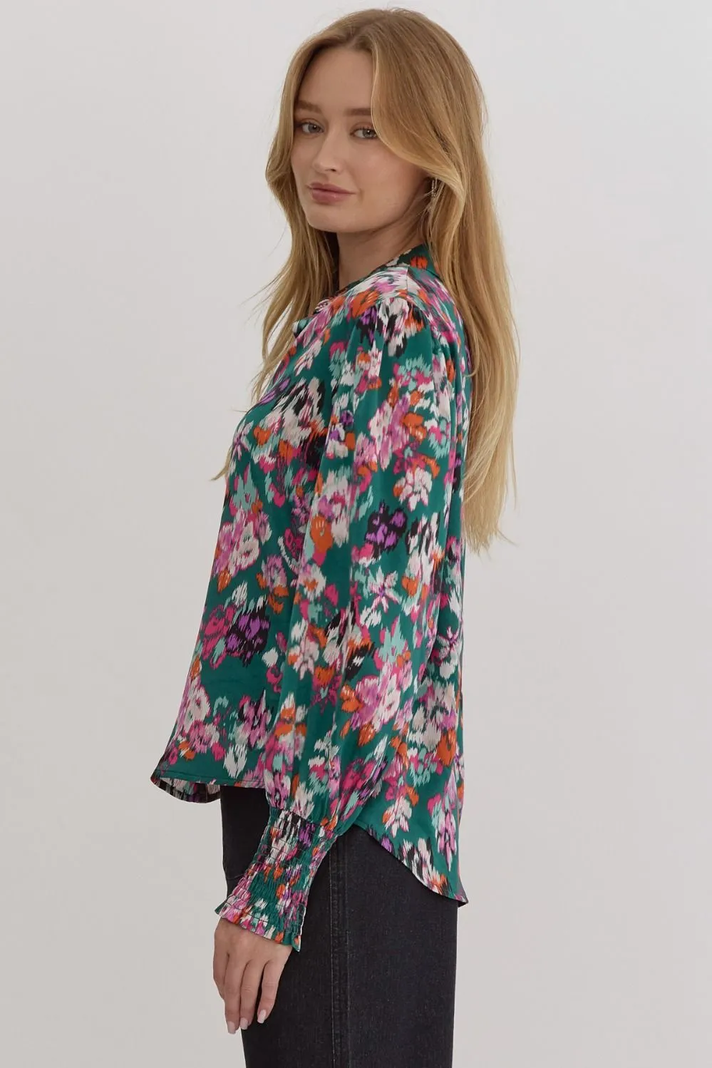 Satin Floral Button Up